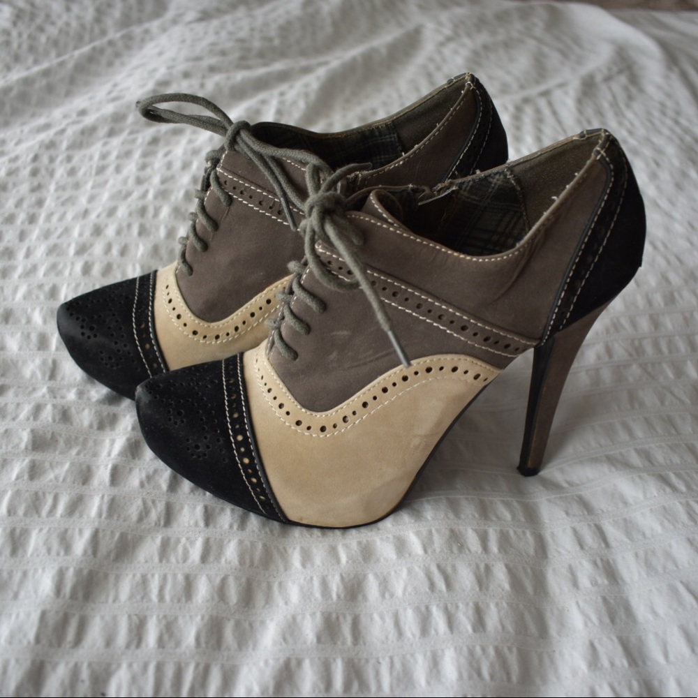 Wild Rose Lace Up Color Block Oxford Bootie